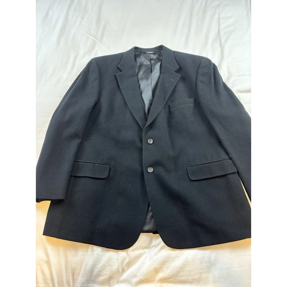 Bill Blass Mens 48 Black 100% Camel Hair Lined Blazer Coat 2 Button‎ Black